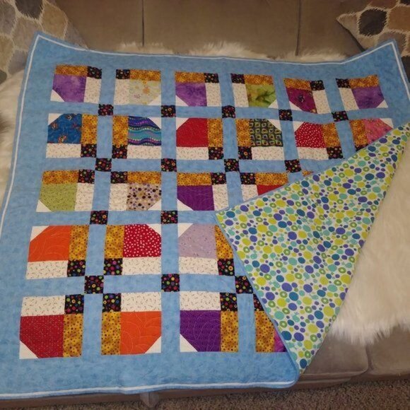 Hand made New Baby quilt multicolor patch bright colorful snuggly soft 100% cott - Picture 7 of 11